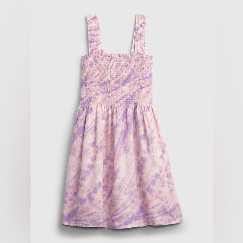 New GAP Pink and Lilac Tie Dye Print Smocked Casual Mini Sun Dress - Picture 2 of 9
